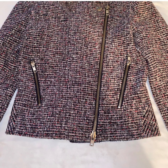 Theory - Kinde - Tweed Asymmetrical Front-Zip Moto Jacket - Size 2 - Picture 6 of 12